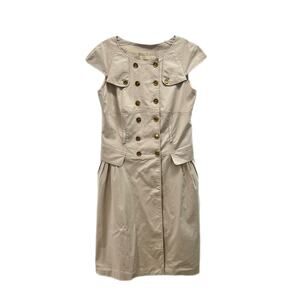 Burberry London Double Breasted Dress Women Size 10 Beige Classic Lined Pockets